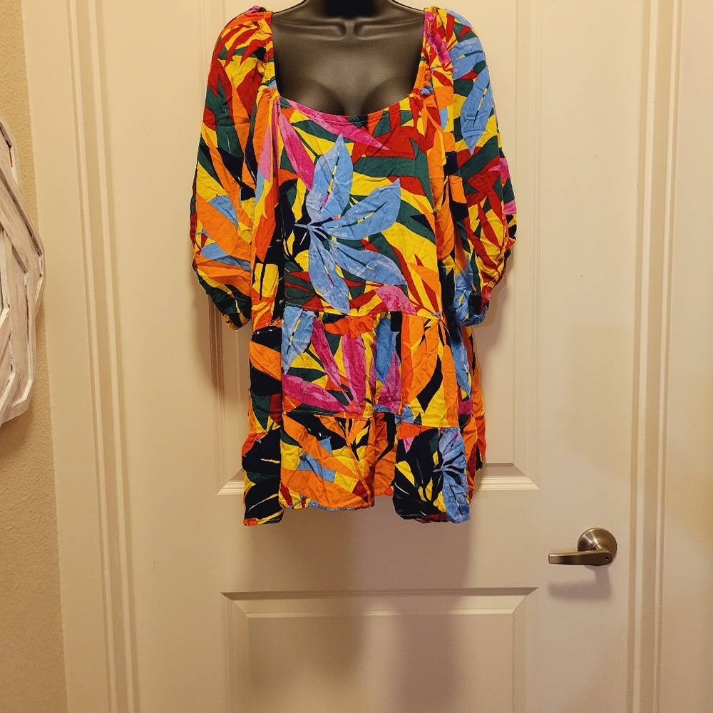 Bold Floral Plus Babydoll Blouse